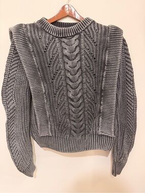 Evereve Charcoal Cable Knit Crew Sweater Size XS